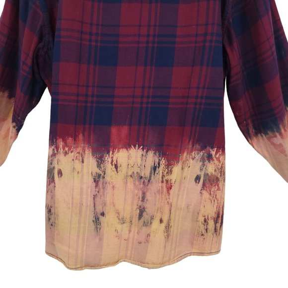 The Rack Brushed Cotton Tie Dye Bleach Button Front Shirt Top Sz XL Plaid - Picture 7 of 12
